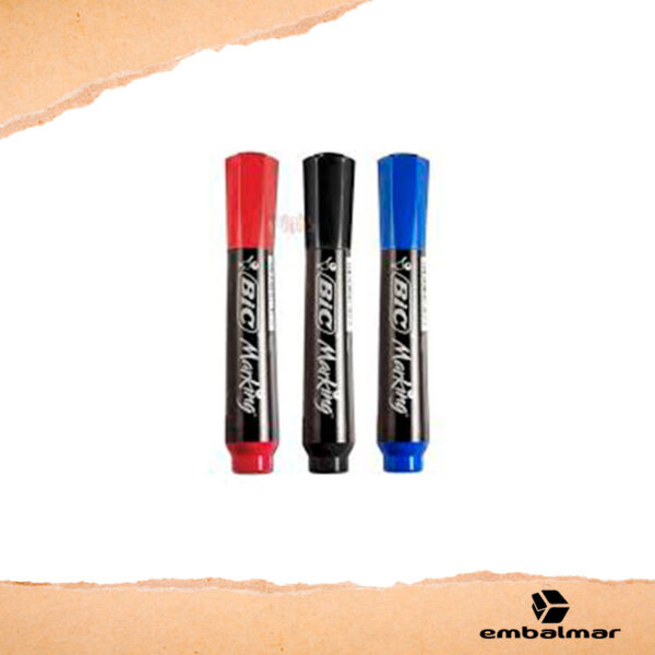 Pincel Marcador Permanente BIC Marking nas cores preta, azul e vermelha