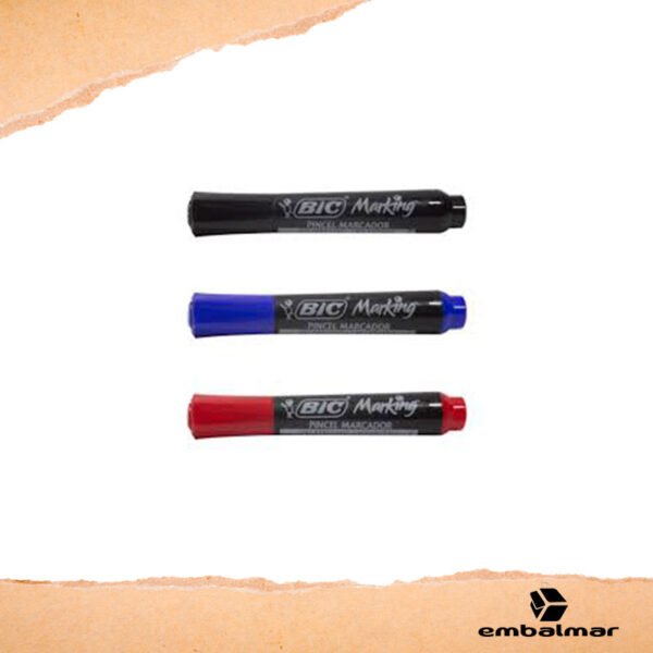 Pincel Marcador Permanente BIC Marking nas cores preta, azul e vermelha